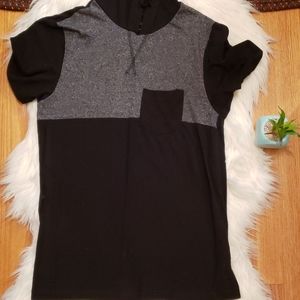 Overdrive Black Gray Pocket Hoodie T Shirt